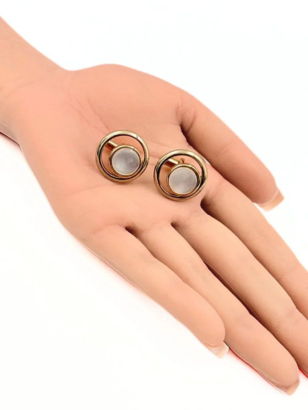 Swank Signed MCM Round Gold Plated Asymmetrical Orbit Thermoset Cufflinks